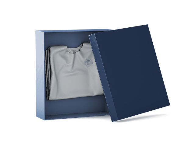 Подарочная упаковка из гофрокартона для футболок, синего цвета, 190х150х45 мм