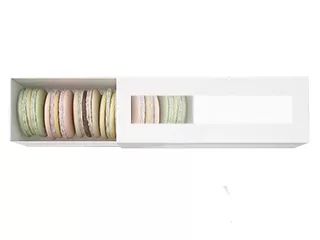 Коробка для макаронс на 6 шт. 190х55х55, с прозрачным окном, белый мелованный картон