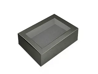 Коробка с откидывающейся крышкой 370х240х70, с прозрачным окном, черная